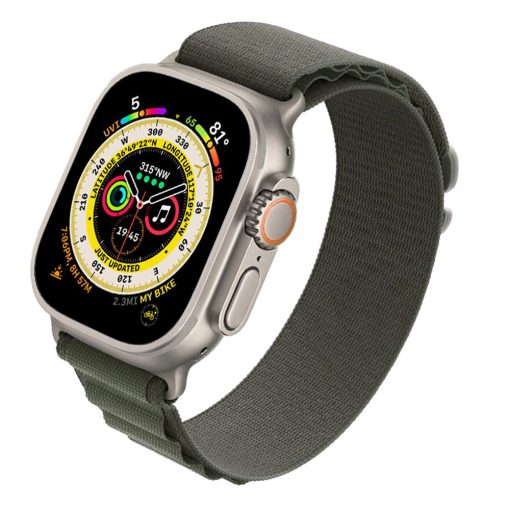 Alpine Apple Watch Férfi Textil Óraszíj Zöld színben, 42-49mm méretben, elölnézetből