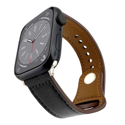 Texas Apple Watch Férfi Bőr Óraszíj Fekete színben, 42-45mm méretben, elölnézetből