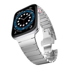 President Apple Watch Férfi Fém Óraszíj Ezüst színben, 42-45mm méretben, elölnézetből